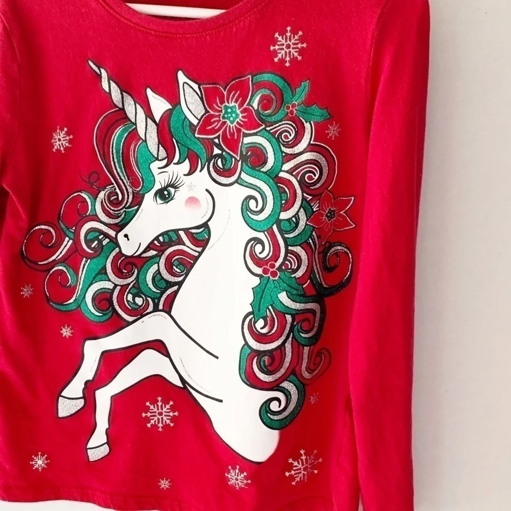 Children’s Place Ruby Christmas Glittery Sparkly Unicorn Girls M/M 7-8.